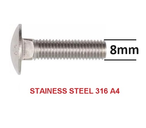 M8-8mm Diameter Cup Head Bolts SS G316